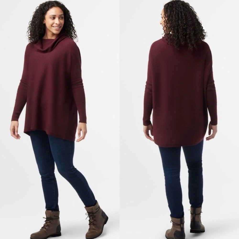 Smartwool Edgewood Poncho Sweater M Black Cherry Cowl Neck Wool Tunic